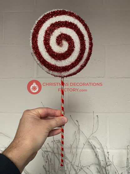 25cm Red And White Candy Swirl Sweet On Stick